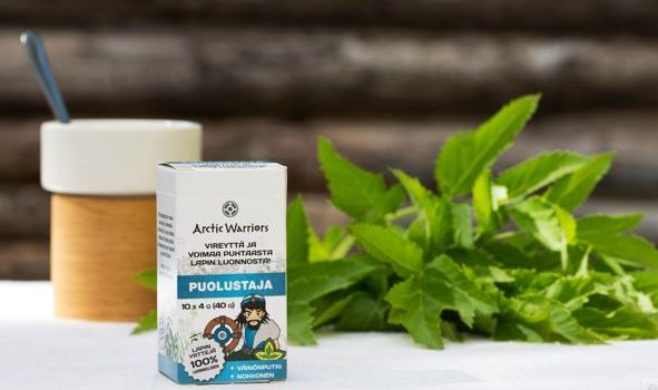 Arctic Warriors product, a mug and herbs.