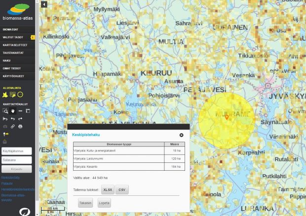 Data i Biomassa-atlas webtjänsten.
